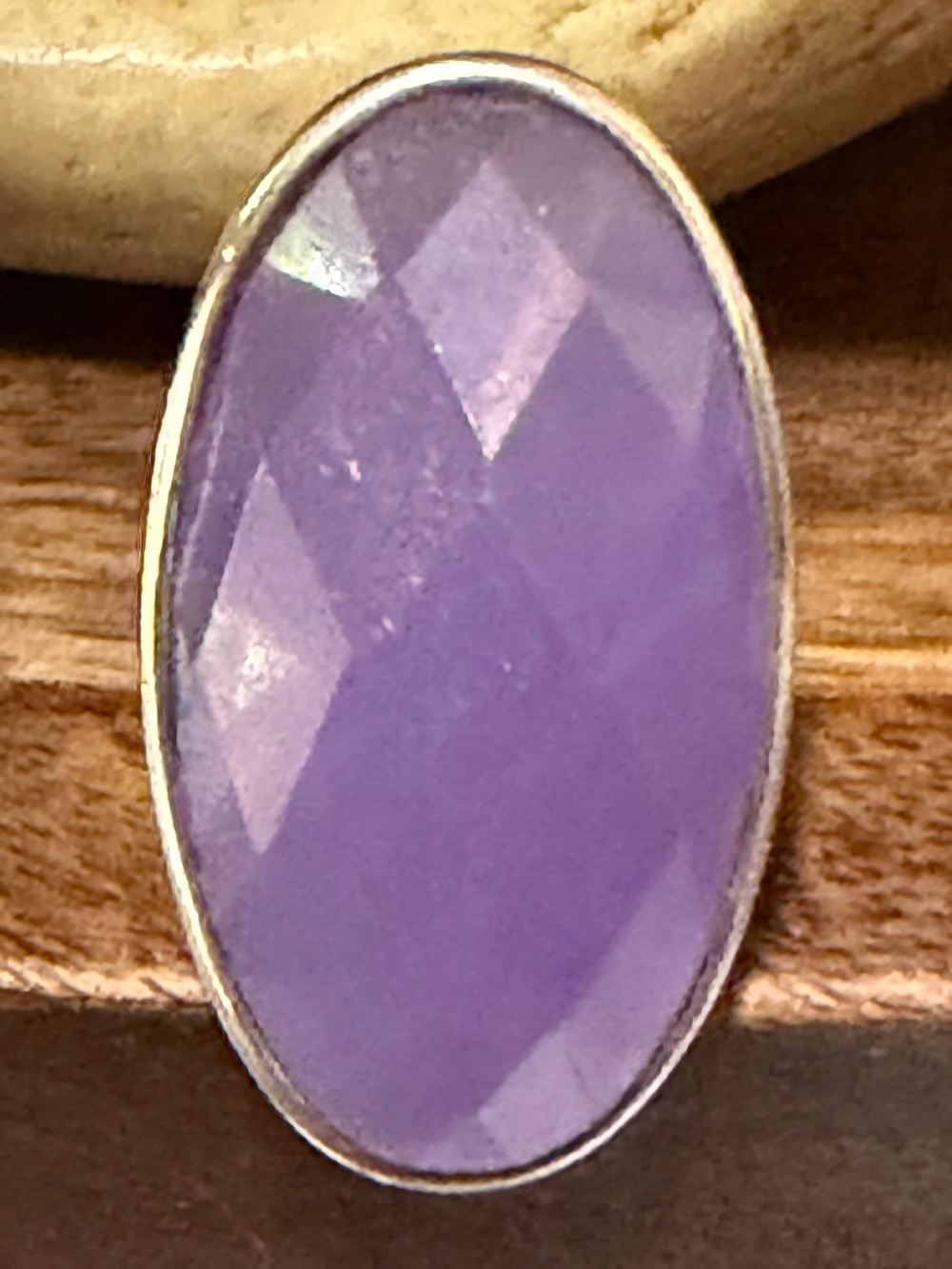 Purple-Lavender Faceted Oval Women’s Ring - Elegant Silver Frame. 925. Size 7